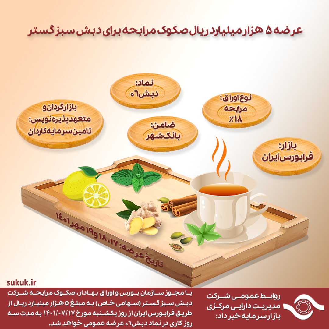 عرضه 5 هزار میلیارد ریال صکوک مرابحه برای دبش سبز گستر