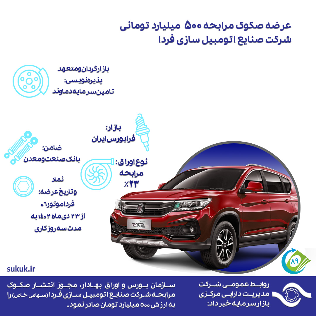 عرضه صکوک مرابحه 500 میلیارد تومانی شرکت صنایع اتومبیل سازی فردا